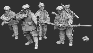 soviet opolchenyie workers militia squad - wargaming3d miniature wargamming 1:56 / 28mm, 1//56, eastern front, opolchenye, partisans, soviet, stalingrad, militia, ww2 3d print model - Mito3D