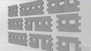 stl edificio creador conjunto 6 sacos arena ventanas wargaming3d 28mm miniatura 3d print model - Mito3D