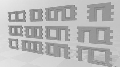 stl building creator set 7 recessed windows - wargaming3d 28mm miniature 3d print model - Mito3D
