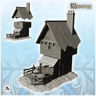 stone house chimney wooden enclosure 3 - wargaming3d Categories: 1:100 / 15mm, 1:56 28mm, 1:72 & 1:76 20mm, 500-1500: Medieval, DIGITAL STL FILES, Terrain, Terrain accessories age architecture building dark european fantasy game medieval middle miniatures rose scenery tabletop terrain traditionnal village war wargame miniature wargamming 3d print model - Mito3D