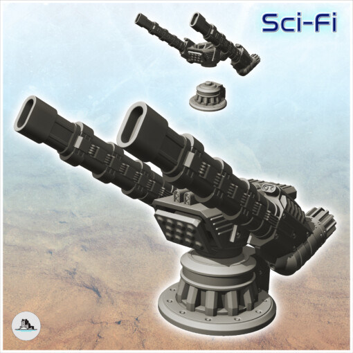 girar atirando plataforma Duplo canhões 4 wargaming3d futuro futurista miniaturas cenário sci fi science fiction scifi sf tampo mesa jogo guerra miniatura jogos 3D print model - Mito3D