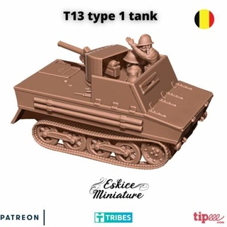 t13 type 1 belgian tank - 28mm wargaming3d Categories: 1:100 / 15mm, 1:56 28mm, 1:72 & 1:76 20mm, 1914-1918: WW1, WWI, 1939-1945: WW2, WWII, DIGITAL STL FILES, France, French, French ww2 belgium miniature wargamming 3d print model - Mito3D