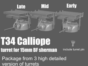 t34 calliope turret - wargaming3d miniature wargamming #tank, 1:100 / 15mm, Calliope, USA, wargame 3d print model - Mito3D