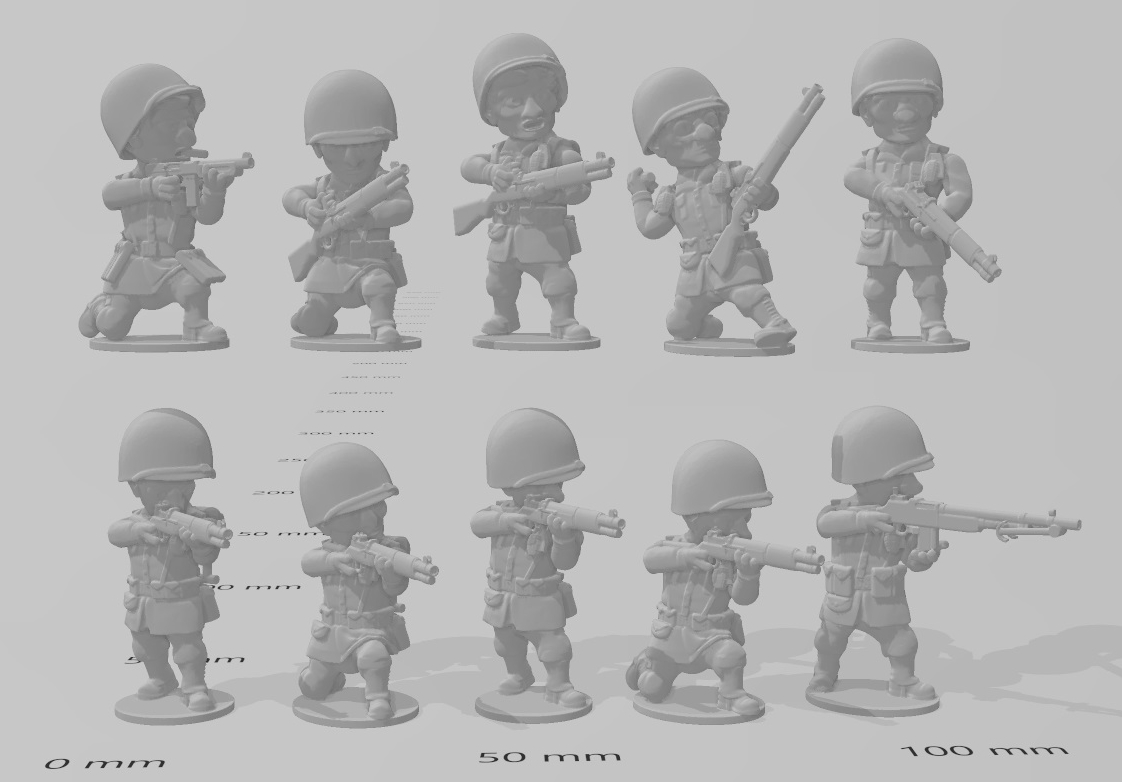 Ton Krieg amerikanisch Infanterie Brennen einstellen 2 wargaming3d Miniatur Wargaming Karikatur 3D print model - Mito3D