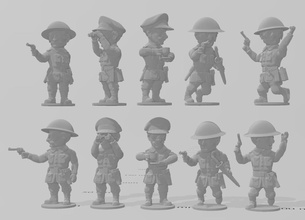 toonkrieg british infantry command - wargaming3d miniature wargamming cartoon, Toon, ToonKrieg 3d print model - Mito3D