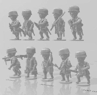 toonkrieg fallschirmj ger squad assaulting - wargaming3d Categories: 1:56 / 28mm, 1939-1945: WW2, DIGITAL STL FILES, German cartoon toon miniature wargamming 3d print model - Mito3D