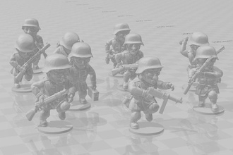 guerra tom alemão infantaria pelotão 1 agredindo wargaming3d miniatura jogos desenho animado Alemão Toon Krieg WW 2 3d print model - Mito3D