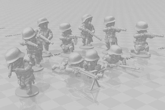 guerra tom alemão infantaria pelotão 2 atirando wargaming3d miniatura jogos desenho animado Alemão Toon Krieg ww2 3d print model - Mito3D