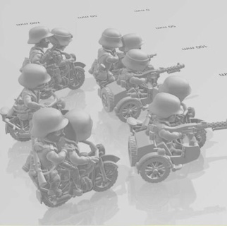 toonkrieg german motorcycle squad - wargaming3d Categories: 1:56 / 28mm, 1939-1945: WW2, DIGITAL STL FILES, German cartoon toon miniature wargamming 3d print model - Mito3D