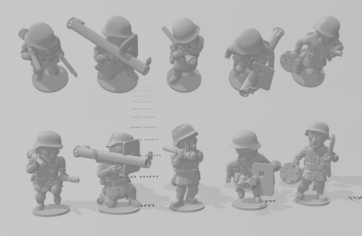 guerra tom alemão tanque caçadores wargaming3d miniatura jogos desenho animado Alemão infantaria Toon Krieg WW 2 3D print model - Mito3D