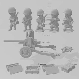 guerra dei toni m1 57mm anti tank pistola wargaming3d Categorie 1 56 28mm 1939 1945 WW2 digitale stl FILE Uniti d'America cartone animato toon miniatura wargaming 3d print model - Mito3D