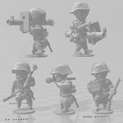 toonkrieg panzergrenadier tank hunters - wargaming3d 1 56 28mm 1939-1945 wwii ww2 3d printables german historically accurate cartoon chbi manga toon miniature wargamming 3d print model - Mito3D