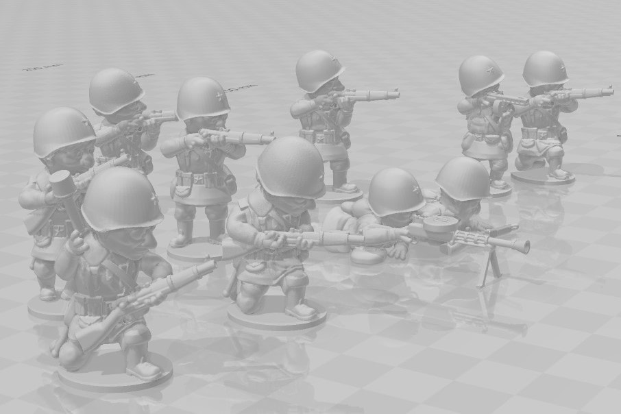 guerra tom russo infantaria pelotão 2 atirando wargaming3d miniatura jogos desenho animado Toon Krieg WW 3D print model - Mito3D