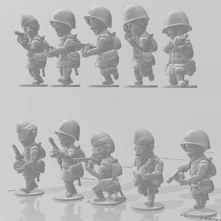 toonkrieg russian submachinegun squad - wargaming3d Categories: 1:56 / 28mm, 1939-1945: WW2, DIGITAL STL FILES, Soviet cartoon toon miniature wargamming 3d print model - Mito3D