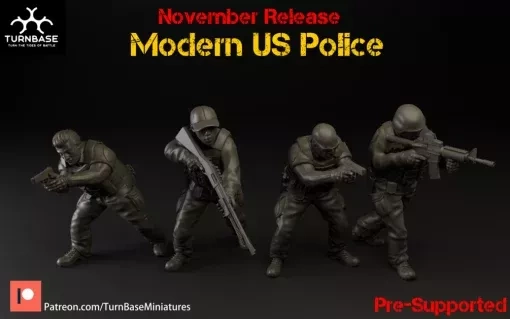 turnbase miniatures wargames- modern police november release - wargaming3d Category: Historically Accurate miniature wargamming 3d print model - Mito3D