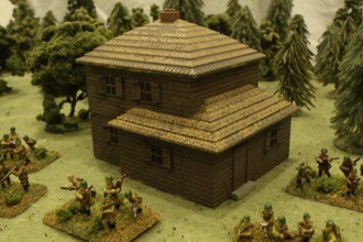 two story medium wooden building thatched roof - wargaming3d 28mm miniature wargaming detailed both inside out comes three separate pieces ground floor upper can swapped other small roofs add variety 3d print model - Mito3D