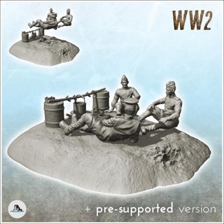 ussr soldiers resting campfire - wargaming3d Categories: 1:100 / 15mm, 1:56 28mm, 1:72 & 1:76 20mm, 1939-1945: WW2, WWII, DIGITAL STL FILES, Infantry/Figures action bolt character diaroma eastern figure flames mini miniatures red resin rpg scenery stalingrad statue terrain urss war world miniature wargamming 3d print model - Mito3D