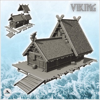 viking city hall wooden platform access stairs 6 - wargaming3d architecture building scandinavian scenery tabletop terrain miniature wargamming 3d print model - Mito3D