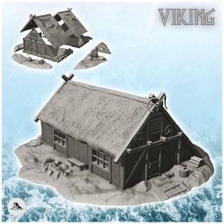 vikingo casa pendiente techo carnero cabeza 13 wargaming3d arquitectura edificio escandinavo paisaje mesa terreno miniatura juego guerra 3d print model - Mito3D