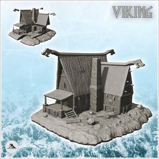 viking seigneur résidence bois plate forme cheminée 4 wargaming3d architecture bâtiment scandinave paysage table terrain miniature wargaming 3d print model - Mito3D