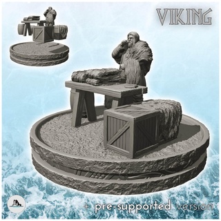 vikingo piel comerciante cajas madera mesa 5 wargaming3d figura escandinavo paisaje escultura estatua terreno miniatura juego guerra 3d print model - Mito3D