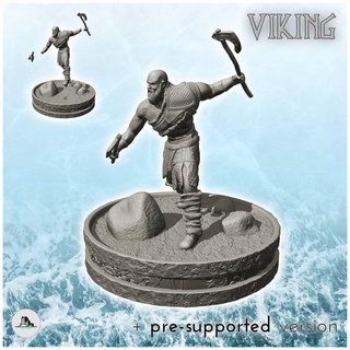 viking warrior axes shaved head 1 - wargaming3d figure scandinavian scenery scuplture statue tabletop terrain miniature wargamming 3d print model - Mito3D