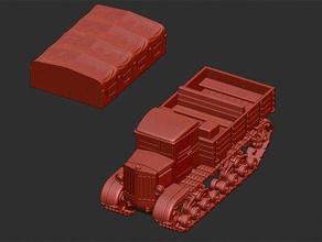 voroshilovets heavy tractor - wargaming3d 28mm miniature soviet wwii successor very successful komintern which based chassis t-24 tank zip file includes separate stl canopy would need glued place if you wanted use it there options print whole single piece body tracks separately 3d print model - Mito3D