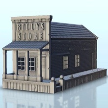 wild west billy's store - wargaming3d miniature wargamming Age of Sigmar, America, american west, Architecture, Blackwater, bolt action, bounty hunters, building, california, cowboy, décor, Desperado, Flames War, Gulch, Gunfight, Gutshot, law men, modern, native americans, Old Chronicles, outlaws, red skins, rur, scenery, Six Gun Sound, tabletop, terrain, US, USA, warhammer, Western, 3d print model - Mito3D