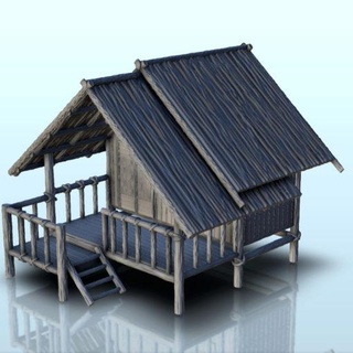 wooden cabin stilts large terrace 10 - wargaming3d Categories: 1:100 / 15mm, 1:56 28mm, 1:72 & 1:76 20mm, 1700-1900: Horse Musket, 500-1500: Medieval, Historically Accurate, Terrain, Terrain buccaneers building captain caribbean corsairs scenery miniature wargamming 3d print model - Mito3D