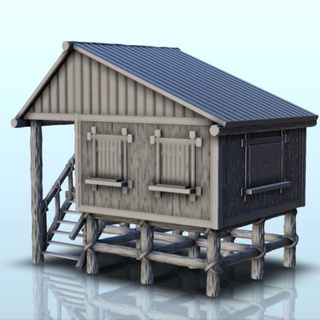 wooden cabin stilts side stairs 8 - wargaming3d Categories: 1:100 / 15mm, 1:56 / 28mm, 1:72 & 1:76 / 20mm, 1700-1900: Horse & Musket, 500-1500: Medieval, Historically Accurate, Terrain, Terrain, Terrain  buccaneers building captain caribbean corsairs scenery miniature wargamming 3d print model - Mito3D