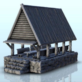 wooden reception hall stone base 5 - wargaming3d Categories: 1:100 / 15mm, 1:56 28mm, 1:72 & 1:76 20mm, 1700-1900: Horse Musket, 500-1500: Medieval, Historically Accurate, Terrain, Terrain buccaneers building captain caribbean corsairs scenery miniature wargamming 3d print model - Mito3D