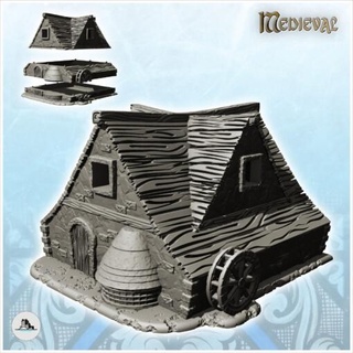 wooden roofed water wheel floor 17 - wargaming3d Categories: 1:100 / 15mm, 1:56 28mm, 1:72 & 1:76 20mm, 500-1500: Medieval, DIGITAL STL FILES, Terrain, Terrain accessories age architecture building dark european fantasy game house medieval middle miniatures rose scenery tabletop terrain traditionnal village war wargame miniature wargamming 3d print model - Mito3D