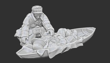 herido soldado médico ahkio trineo 28mm wargaming3d miniatura juego guerra continuación Finlandia invierno ww2 3d print model - Mito3D