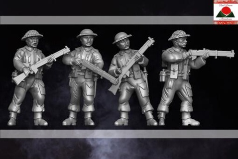 ww2 british riflemen skirmishing late war 28mm - wargaming3d miniature wargamming 3d print model - Mito3D