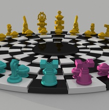 3-Wege-Schachbrett - Spielzeug 3 Spieler Schach-Brett mind games 3d print model - Mito3D
