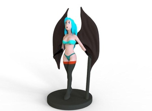 garota anime a arte dos desenhos animados de cor fantasia sexy alado asas 3d print model - Mito3D