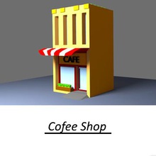 coffee shop edificio strumenti casa cartone animato collezione colore display 3d print model - Mito3D