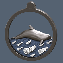 dolphin swimming plastic ocean art bottle medallion pollution sea 3d print model - Mito3D