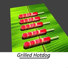 grilled hotdog -filipino food toys color display red 3d print model - Mito3D