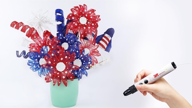 july4th 3d flower deco pen stencil template celebration independence day 3d print model - Mito3D