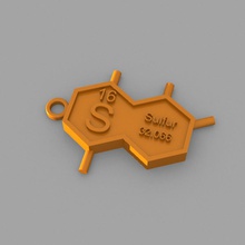 s - sulfur key-ring fashion elements keyrings periodic table 3d print model - Mito3D