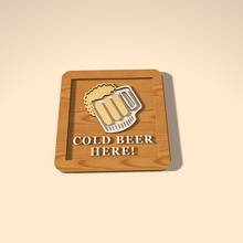 wooden beer glass coaster housewares cold here fathers day houseware square shape 3d print model - Mito3D