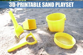 3d-yazdırılabilir kum Oyun seti oyuncaklar kova kürek komisyon elek kumdan kale kalıp plaj yaz playset oyuncak süzgeç scoop deniz tatil park sanal oyna çocuklar heykel ayaklarına kapanıyor 3d print model - Mito3D