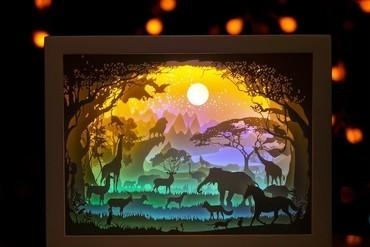 afrikanisch Landschaft Licht Box Zuhause Haus Afrika Elefanten Elefant Bettdecke Leuchtkasten Lampe la Lampara 3d print model - Mito3D