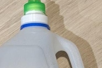 aus milk bottle cap thread spray alcohol dispenser adapter For your home sanitiser reuse 3d print model - Mito3D