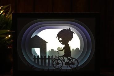 chico montando bicicleta ligero caja tu hogar casa lampara lámpara ligera 3d print model - Mito3D