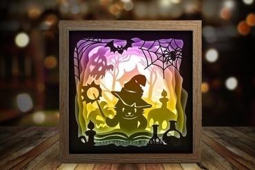 gatto mago Halloween lightbox per tuo casa lampara lampada formazione scolastica decorazione 3d print model - Mito3D