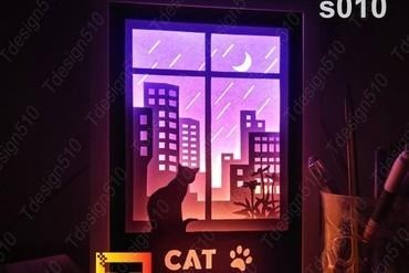 cats window city lightbox For your home education gato ventana lamp lampara 3d print model - Mito3D