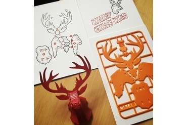 christmas reindeer kit card miniatures 15mm deer greeting head animal holidays holiday laser cutting laset cut model ply plywood puzzle self assembly shield stag taxidermy xmas 3D print model - Mito3D