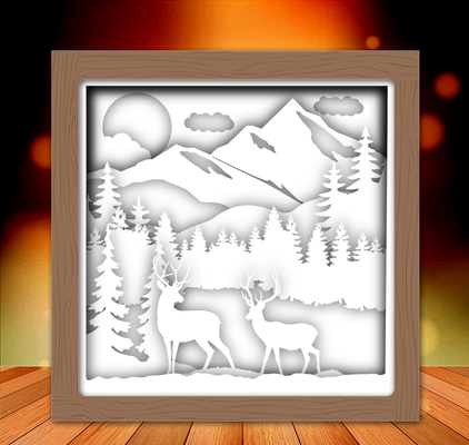coppia cervo in montagne luce scatola lampada accoppiatore montagna lampara lightbox l 3d print model - Mito3D